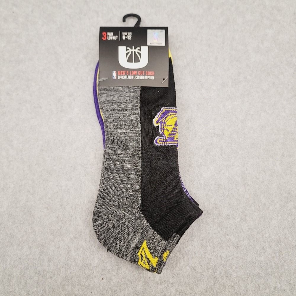 NBA Los Angeles Lakers Low Cut Socks Mens 6-12 Purple 3 Pack Basketball Sneaker